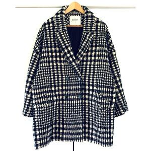 Ba&Sh Lady Coat Wool Blend Plaid Double Breasted Peacoat Cocoon Size 2 Medium